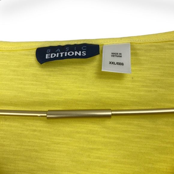 Basic Editions T-Shirt XXL Cotton Top Casual Short Sleeve Shirt Yellow 0318 - Picture 4 of 5